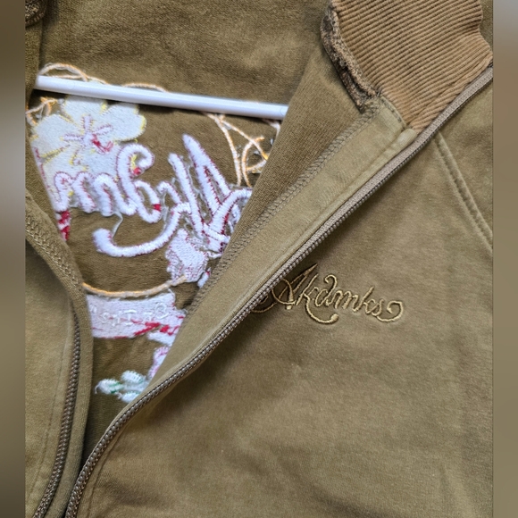 RARE Akademiks Women's Olive Bomber Jacket Streetwear Embroidered Floral Y2K - Picture 6 of 12